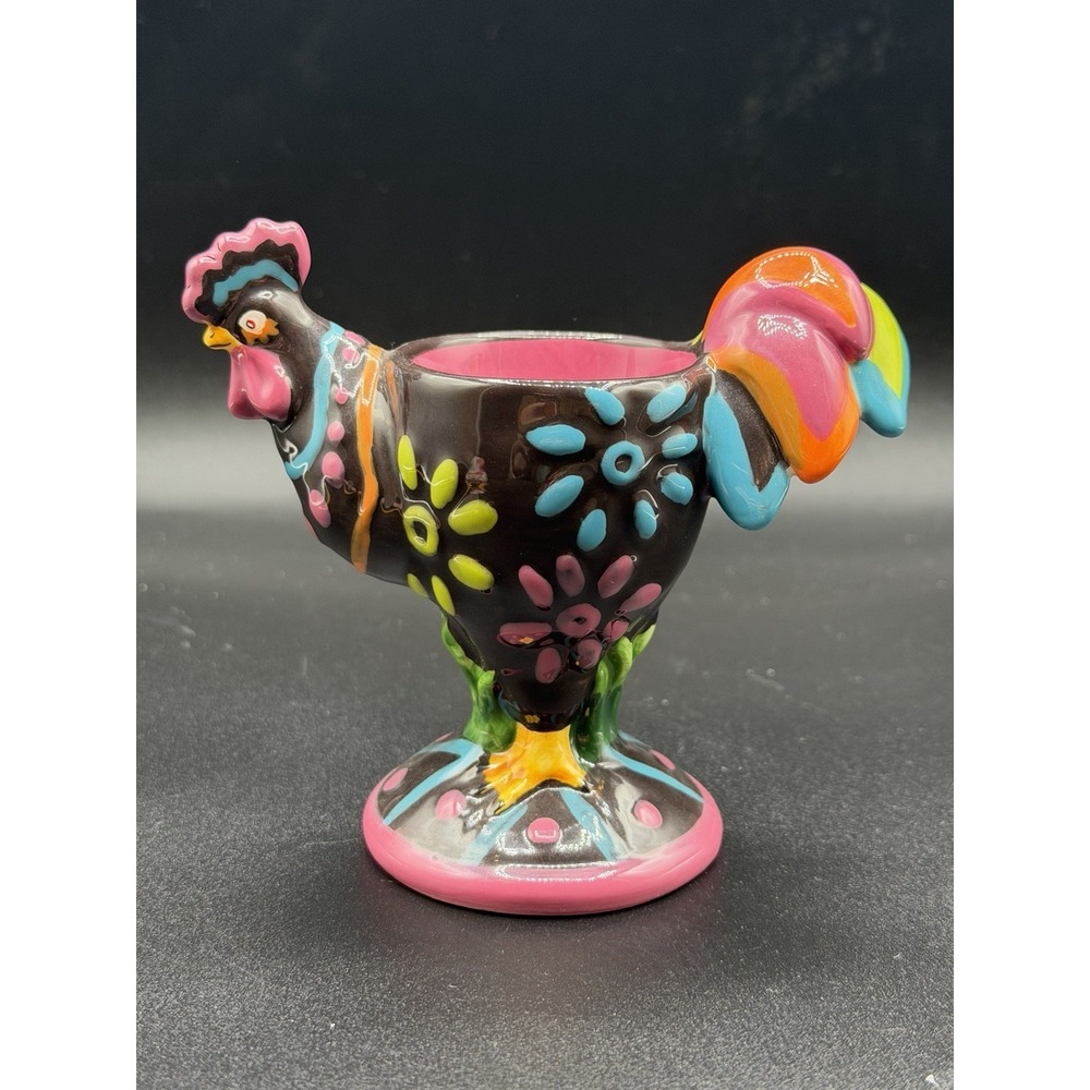 Ceramic Rooster Sharon Neuhaus POULTRY In‎ Motion Egg Cup Hand painted